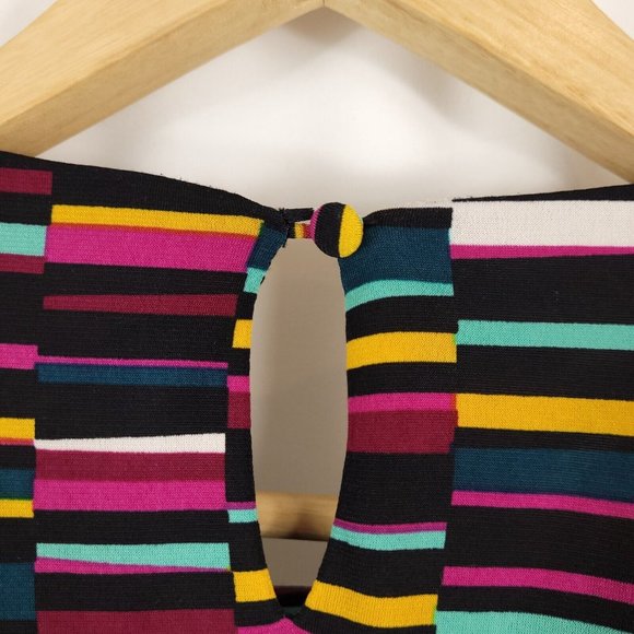 Worthington Womens Short Sleeve Pleated Striped Multi-Colored Blouse Size M - Picture 4 of 7